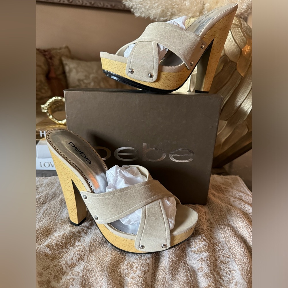 bebe wooden heel sandals